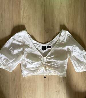 Pinko Venezia Top Popeline White Ruched Crop Top Size IT 38 US 2